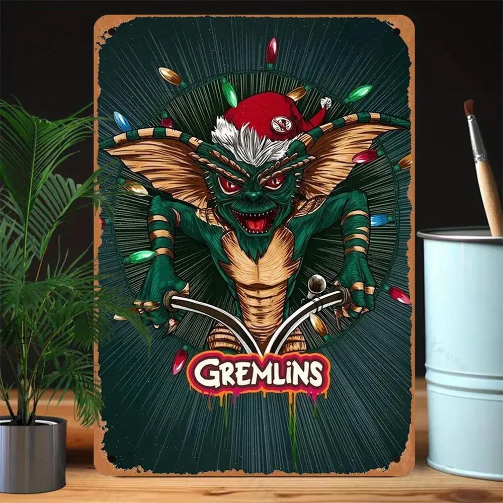 Delightful Vintage Wall Art with Gremlins, Metal Sign, Retro Humor, Perfect for Patio, Farmhouse, Cafe, a Christmas Gift Idea.