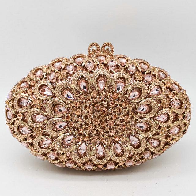 

Boutique De FGG Hollow Out Champagne Women Crystal Clutch Minaudiere Evening Bags Bridal Diamond Handbags Wedding Dinner Purses Small Clutch