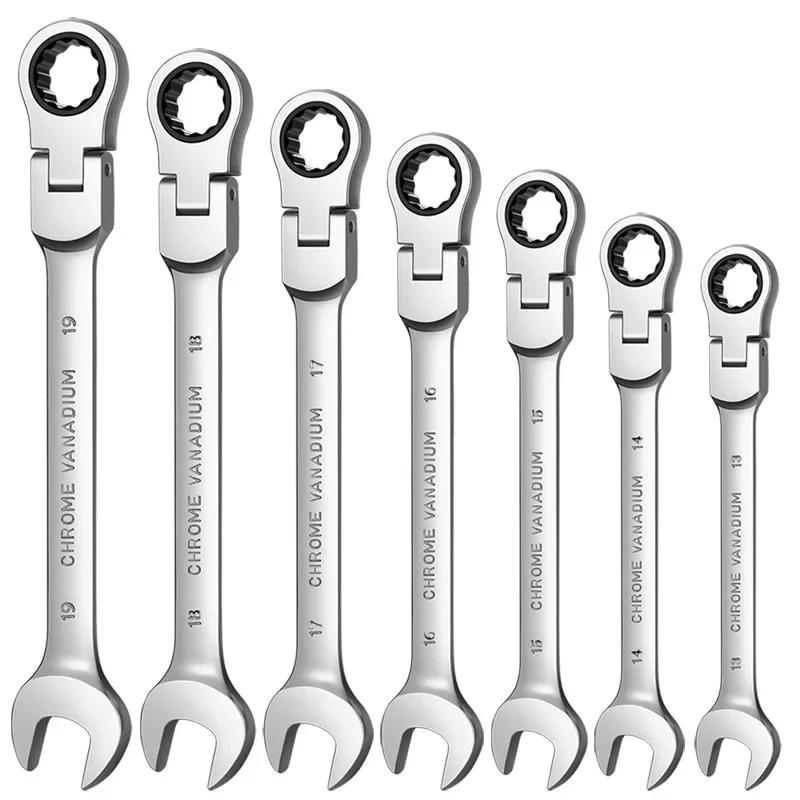6mm-17mm Flexible Pivoting Head Ratchet Wrench Spanner Garage Metric Hand Tool For Auto and Home Repair Maintenance
