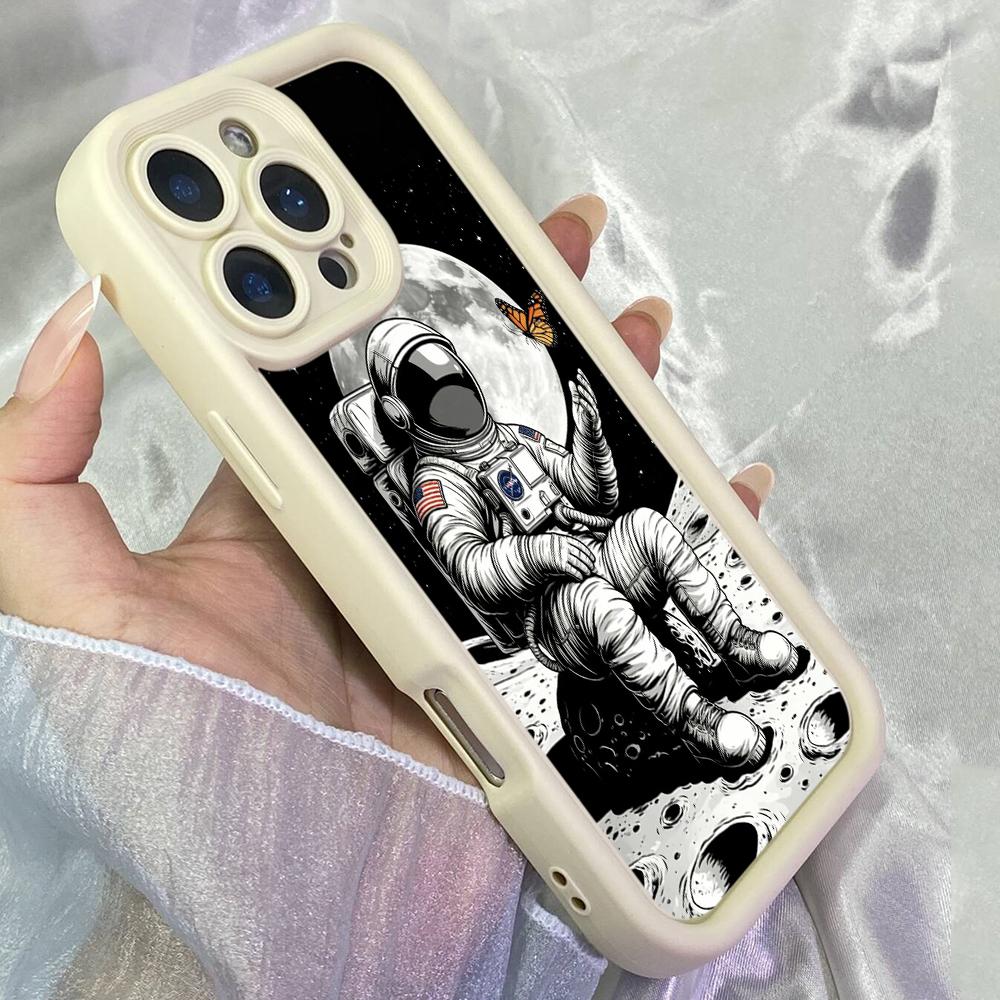 JT52 Astronaut's Moon Adventure Butterfly Phone for iPhone 17 Pro Max Samsung S26 A17 A07 Xiaomi 15T Redmi Note 14 Pro Plus Soft TPU Case Cover