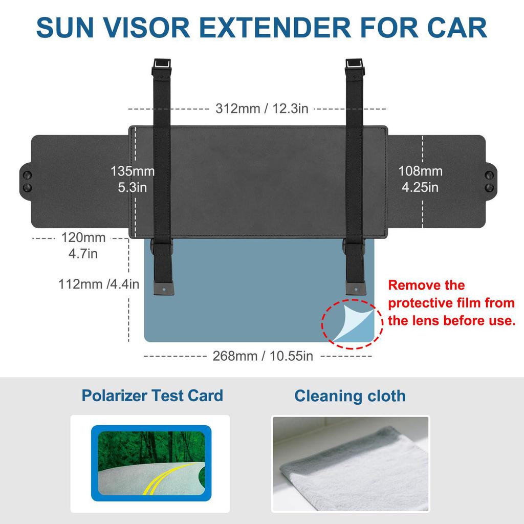 Polarized UV400 Car Sun Visor Extender, Double-Sided Shade, Three-Sided Protection