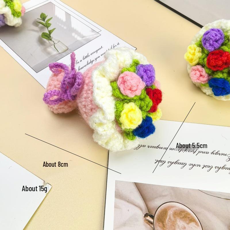 Kreativer DIY Häkelrose Blume Schlüsselanhänger Plüschtier Zubehör