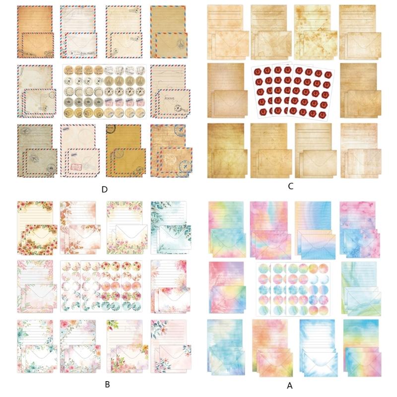 Vintage Paper Stationery Set 50 Letter Paper Lined Sheets 50 Matching Envelopes 60 Sealing Label Sticker for Wedding