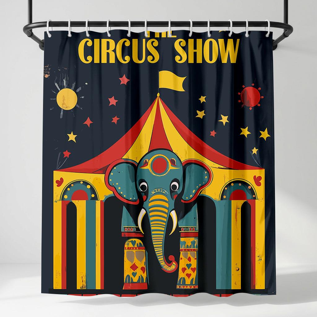 

Vintage Circus Show Elephant Shower Curtain, Retro Carnival Tent Stars Bathroom Decor, Colorful Whimsical Fabric Bath Curtain W60H190(CM)-1 Pcs