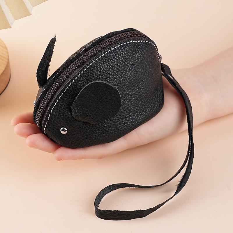 Creative Mouse Leather Change Bag Women's Cartoon Cute Hand Holding Mini Bag Key Coin Zipper Storage Bag