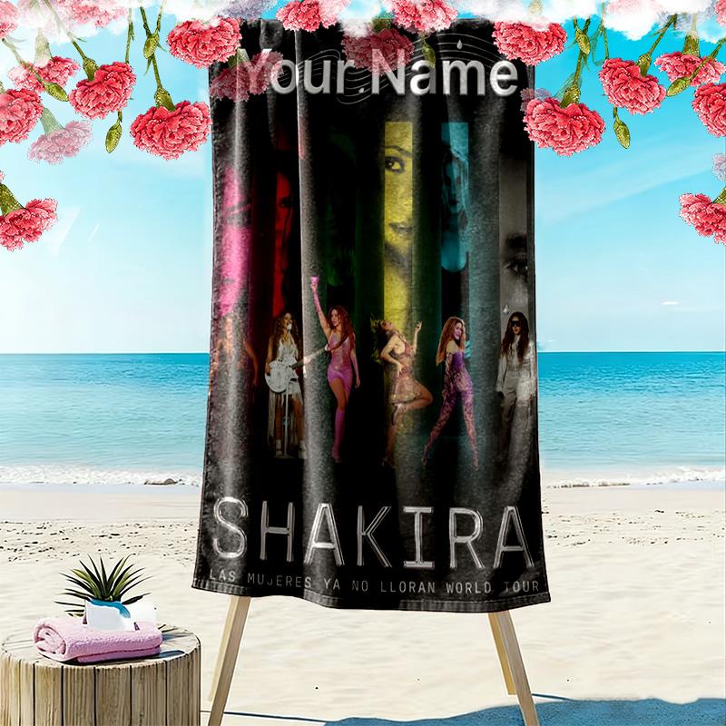 Name Custom Shakira Print Beach Towel, Large Soft Quick Dry Towel for Beach Camping Swimming