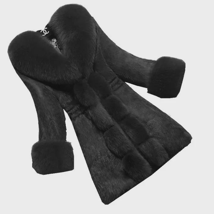 Nový dámský slim kabát střední délky s límcem z liščí kožešiny, korejská imitace norka na podzim a zimu