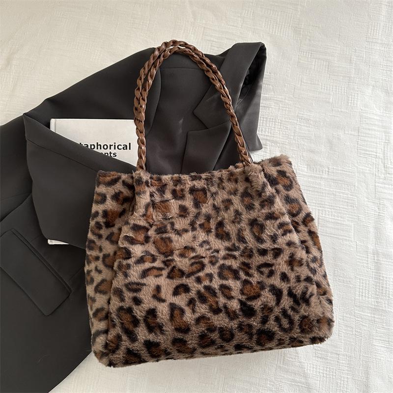 Retro Leopardendruck Tragetasche Große Kapazität Lässig Vielseitig Pendler Umhängetasche Herbst Winter Neuer Stil Beuteltasche
