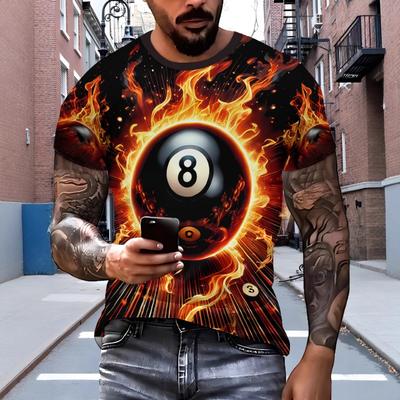 Herren Street Hip Hop T-Shirt Sommer Mode Flammen Billard Muster Lässig Street Fashion Kurzarm