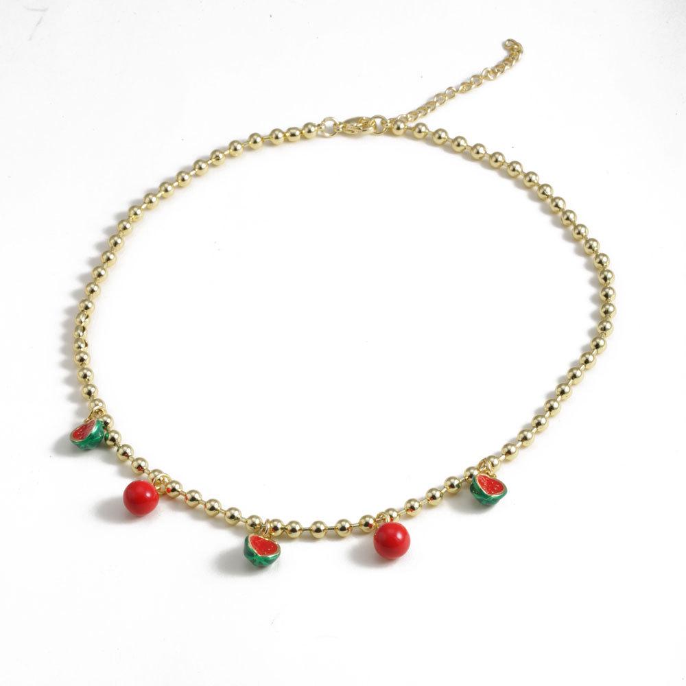 18K Gold Plated Christmas Watermelon Drip Oil Pendant Necklace - Cute Holiday Fruit Jewelry.