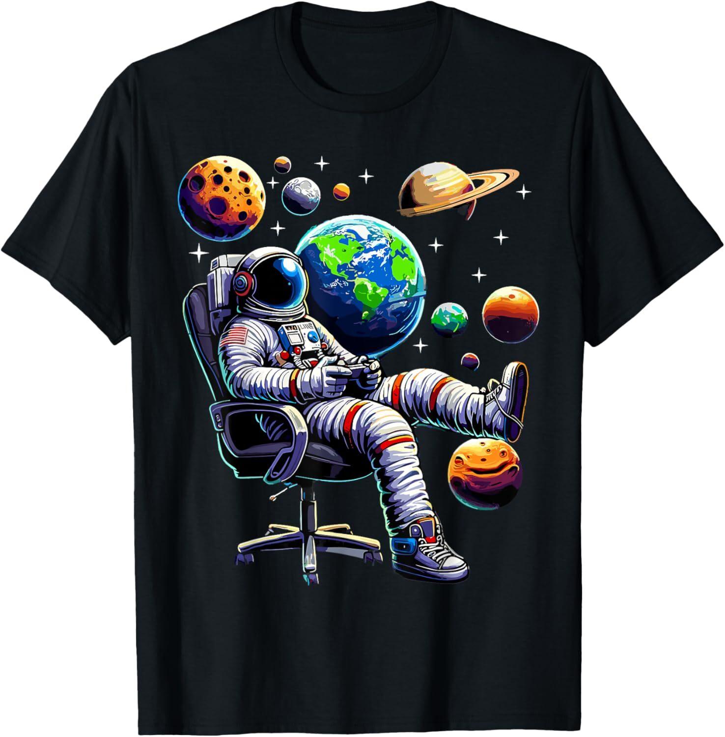 Astronaut Gamer Space Gaming System Planets T-Shirt Mens Womens Tees Top Tops Tee L