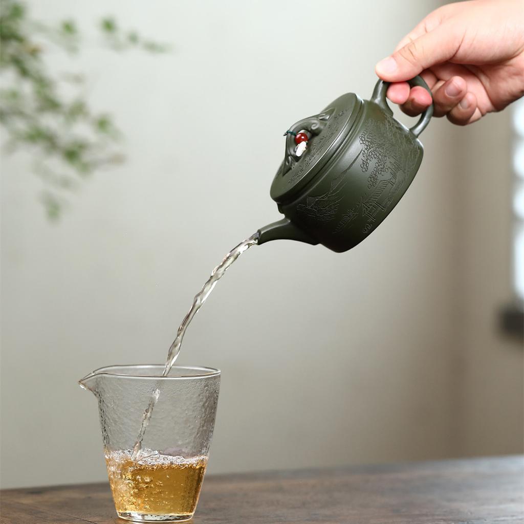 14,7x7,1cm/220cc ručně vyráběná fialová hliněná konvička originální minerální zelené bahno zenová čajová konvička Kung Fu čajový set čínská čajová konvička 10 otvorů