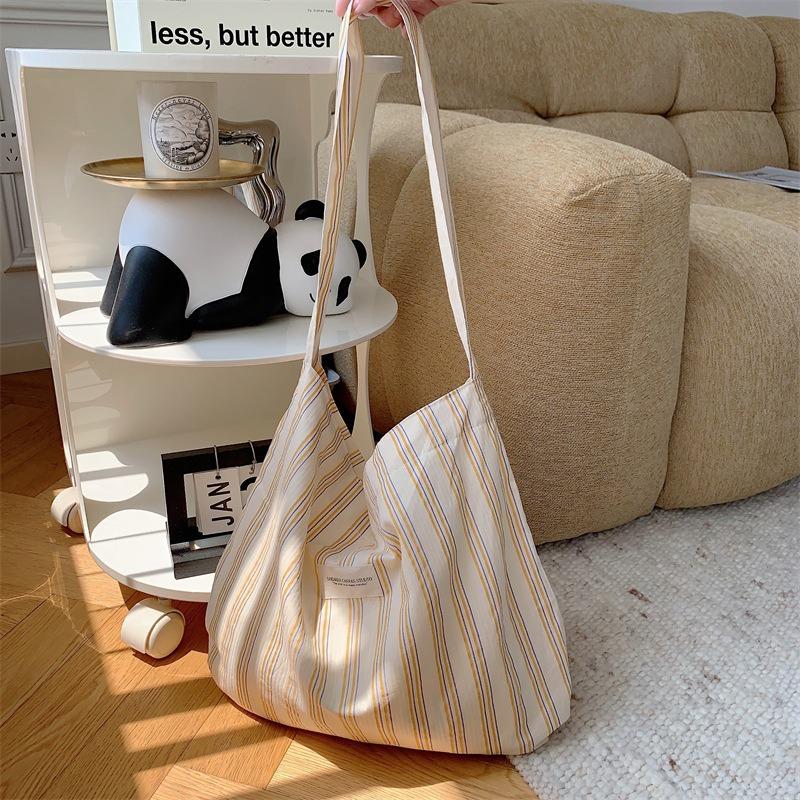 1 striped shoulder bag large capacity underarm bag canvas bag women's work cloth bag student crossbody schoolbag