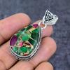 Natural Copper Ruby Zosite 925 Sterling Silver Jewelry Pendant 1.97" ET-4789