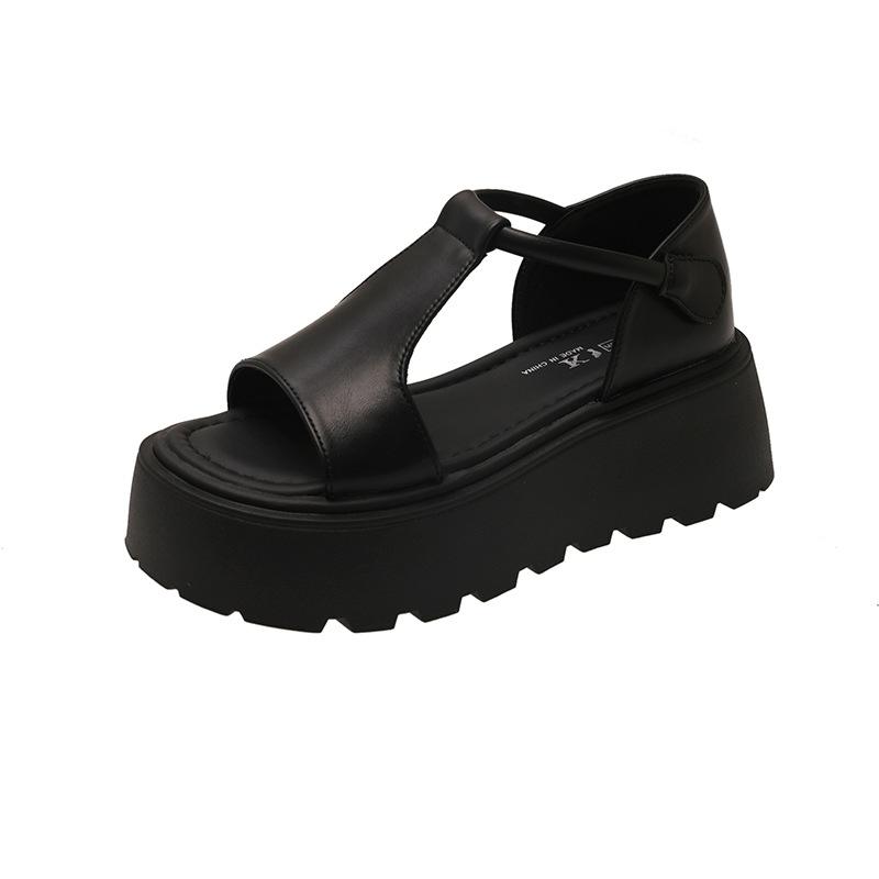 

сандалии на толстой подошве с вырезами женские новые летние маленькие увеличивающие рост фея ветер римские пляжные сандалии женские 40 чёрный