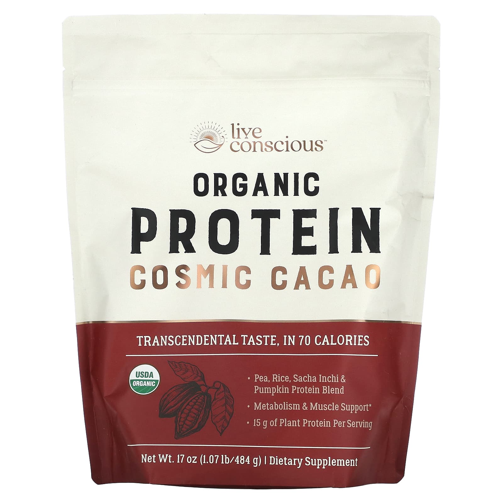 

Live Conscious, Organic Protein, Cosmic Cacao, 1.07 lb (484 g)