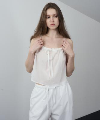 FROMWHERE Crop Tie Top O/White