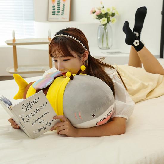 Shark Bee Plush Plushies Doll 2-in-1 Cross-dress Doll Hug Soft Cushion Soothing Pillow Companion Toy Stuffed