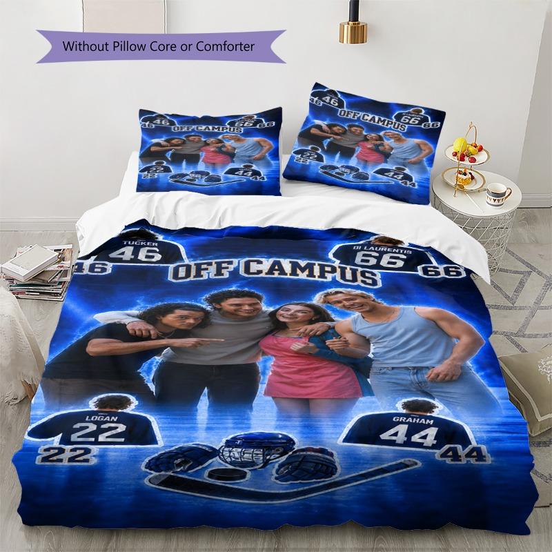 Außerhalb des Campus Charakter Gruppenfoto Druck 3-teiliges Bettbezug-Set Hockey Romantik Bettwäsche Schlafzimmer Heimdekoration Ohne Kissenkern