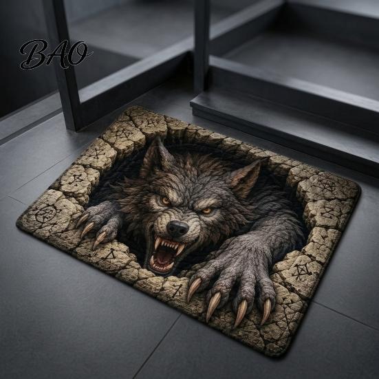 Anti Slip Hallway Carpet 3D Spooky Halloween Rug, Scary Creature Optical Illusion 16" x Decorative Entrance Floor Runner 24" Non-Slip Door Mat