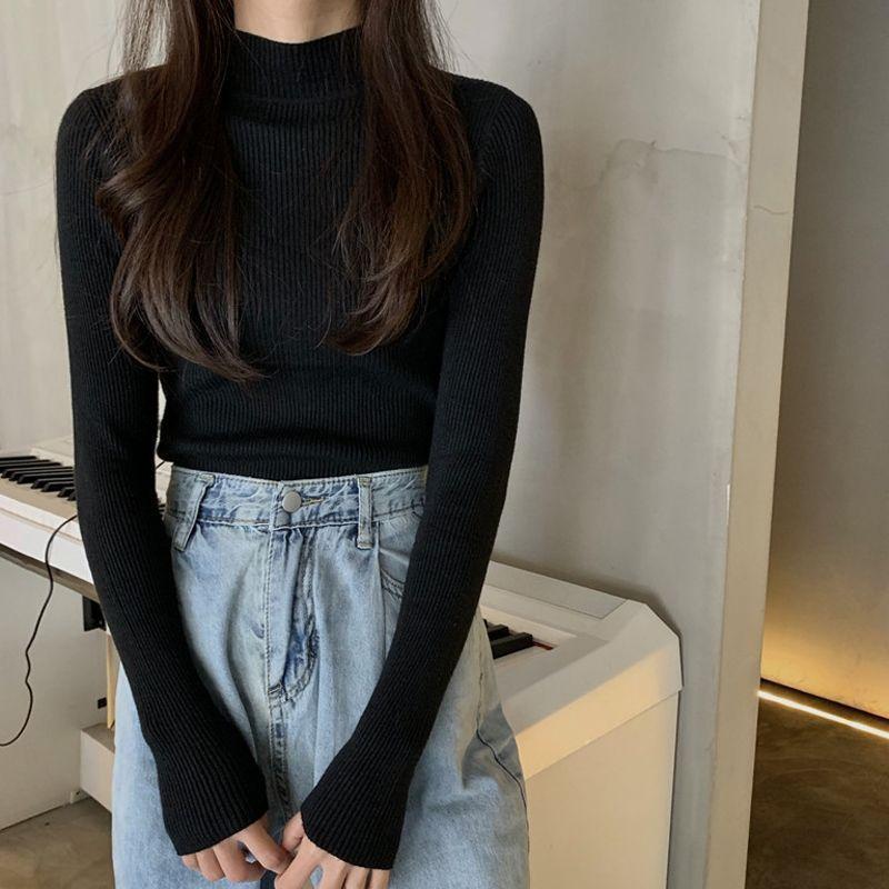 Medium-necked Blouse, Semi-turtleneck Sweater, Slim-fitting Top In Spring, New Tight-fitting.