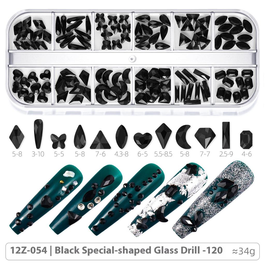 Broca para Nail Art 12 Compartimentos Strass Fundo Plano Broca Formato Especial Unha Vidro AB Aurora Transparente Broca Unha Conjunto de Joias para Nail Art