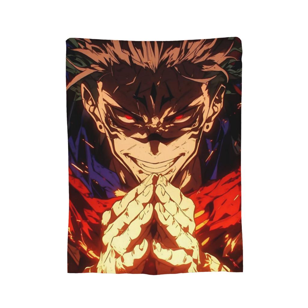 Ryomen Sukuna Velvet Throw Blanket Jujutsu Kaisen Anime Blanket for Sofa Travel Lightweight Bedspread,