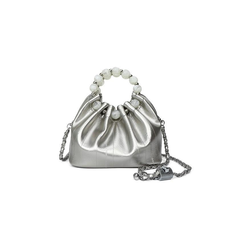 

High-quality Women s Bag Style Pearl Bucket Handbag Niche All-matching Single-shoulder Cross-body срібний