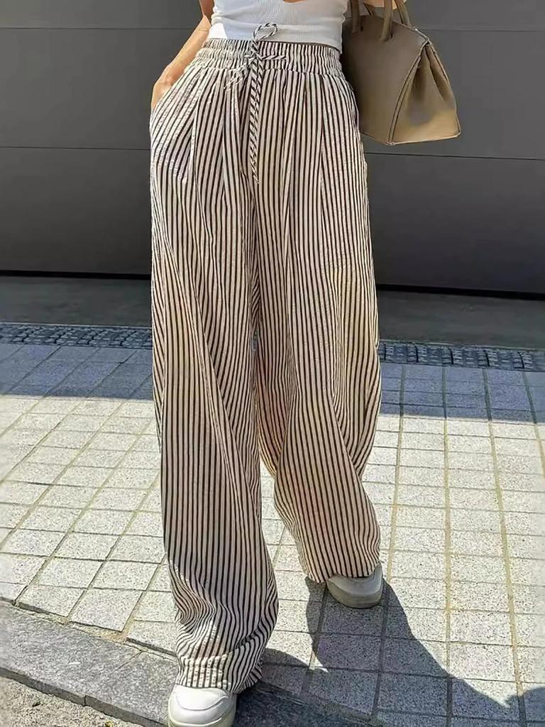 2025 Women's High-Waisted Vertical Striped Casual Straight-Leg Pants