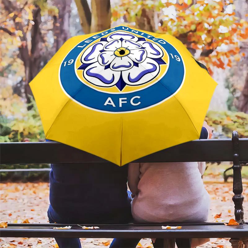 1 PC Automatic Folding Umbrella - Leeds Football Club Pattern Portable Foldable Design With 8 Ribs Christmas Birthday Gifts