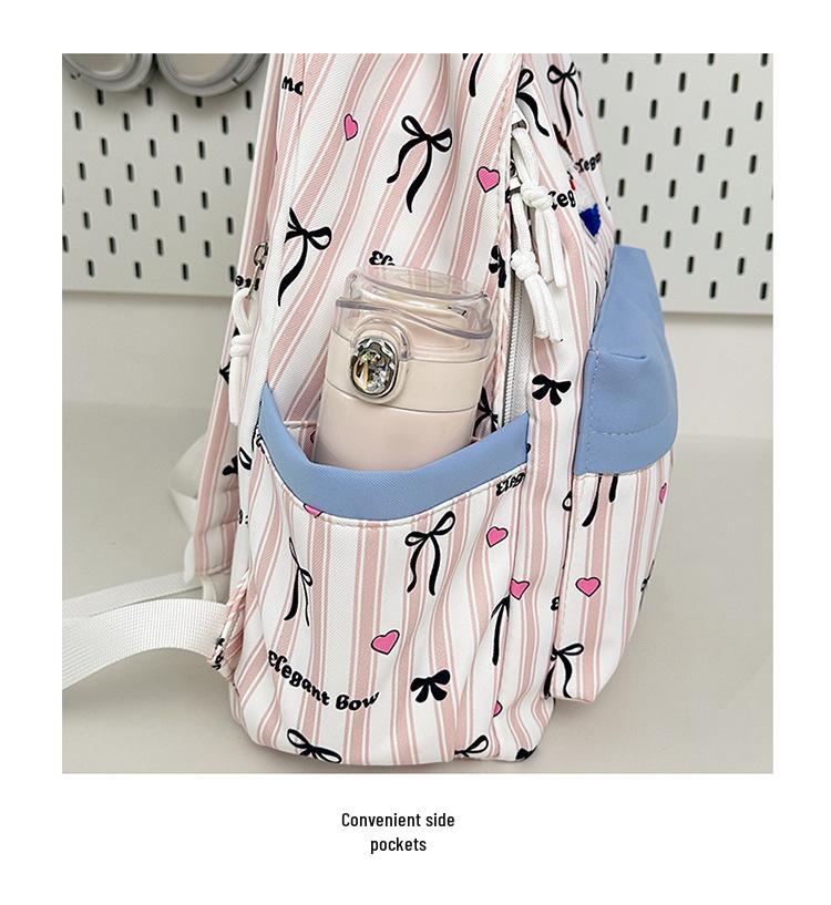 Cute Striped Puppy Bowknot Backpack for Students