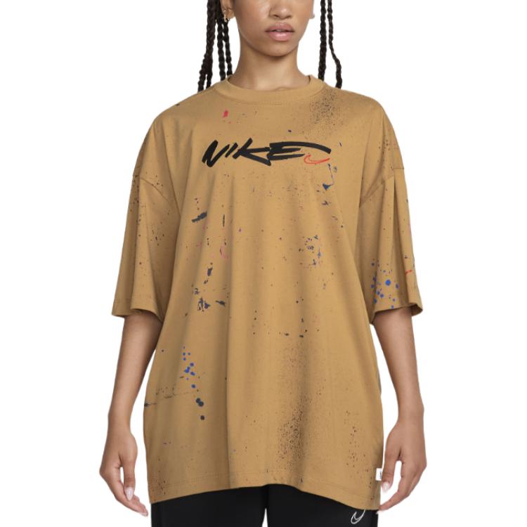 

Nike Свободная и удобная футболка с коротким рукавом и заниженной линией плеч с логотипом, женские топы цвета хаки FZ0284-224 M