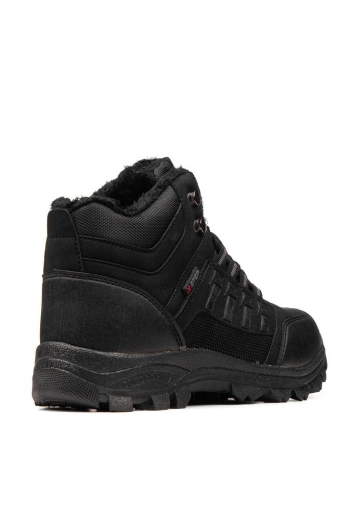 Men's Fashionable Woolen Wedge Heeled Booties Black Outdoor Trekking Oversize Oversized Toe Zippered Winter Boots Shoes