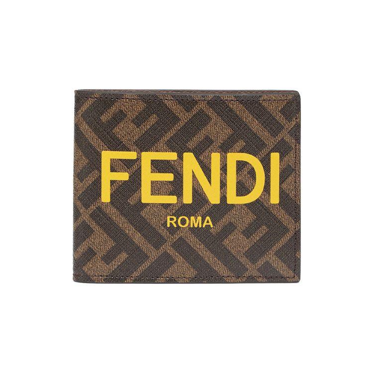 

Fendi Гаманець чоловічий зі шкіри з текстурою, подвійного складання, з візерунком логотипу FF Monogram, колір коричнево-жовтий, 7M0338-AJJ8-F1HRH Basic Set (Bag+Dust Bag)
