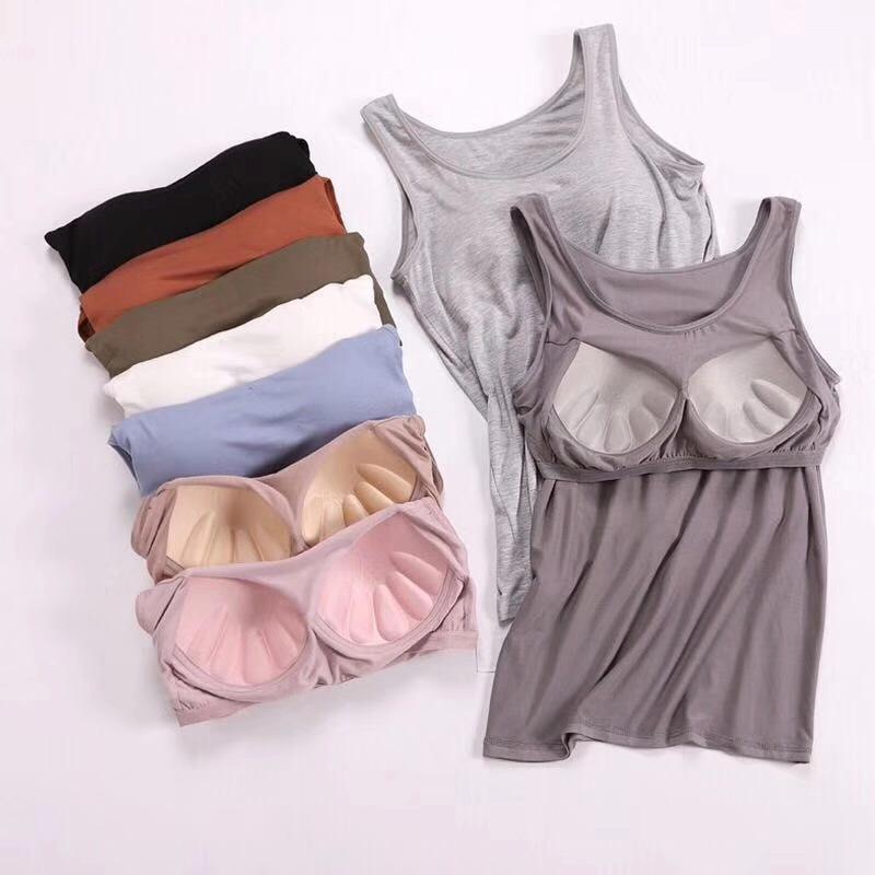 Women's Vest One-piece Vest with Chest Pad Women's No Steel Ring No-wear Bra Cup Women's Outer Wear Base