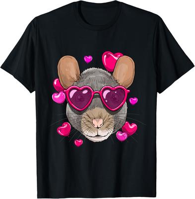 Valentinstag Chinchilla Ratten Liebhaber Herz Sonnenbrille Grafik T-Shirt Süßes Nagetier Tier T-Shirt