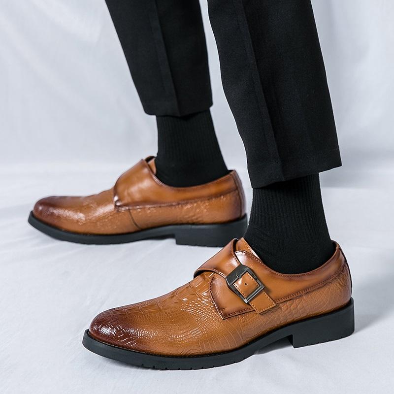 Fashion New Men's Pointed Patent Leather Dress Casual Shoes Male Monk Strap Loafers Wedding Dress Business Homecoming Footwear