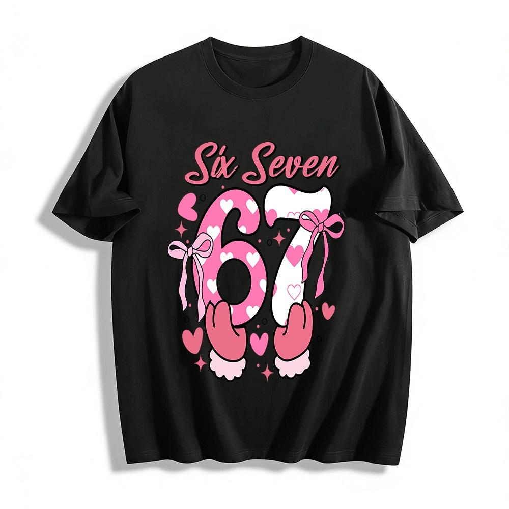 Sweet Style Women s Top With Heart Bow 67 Number Print Pure cotton T-shirt XXS