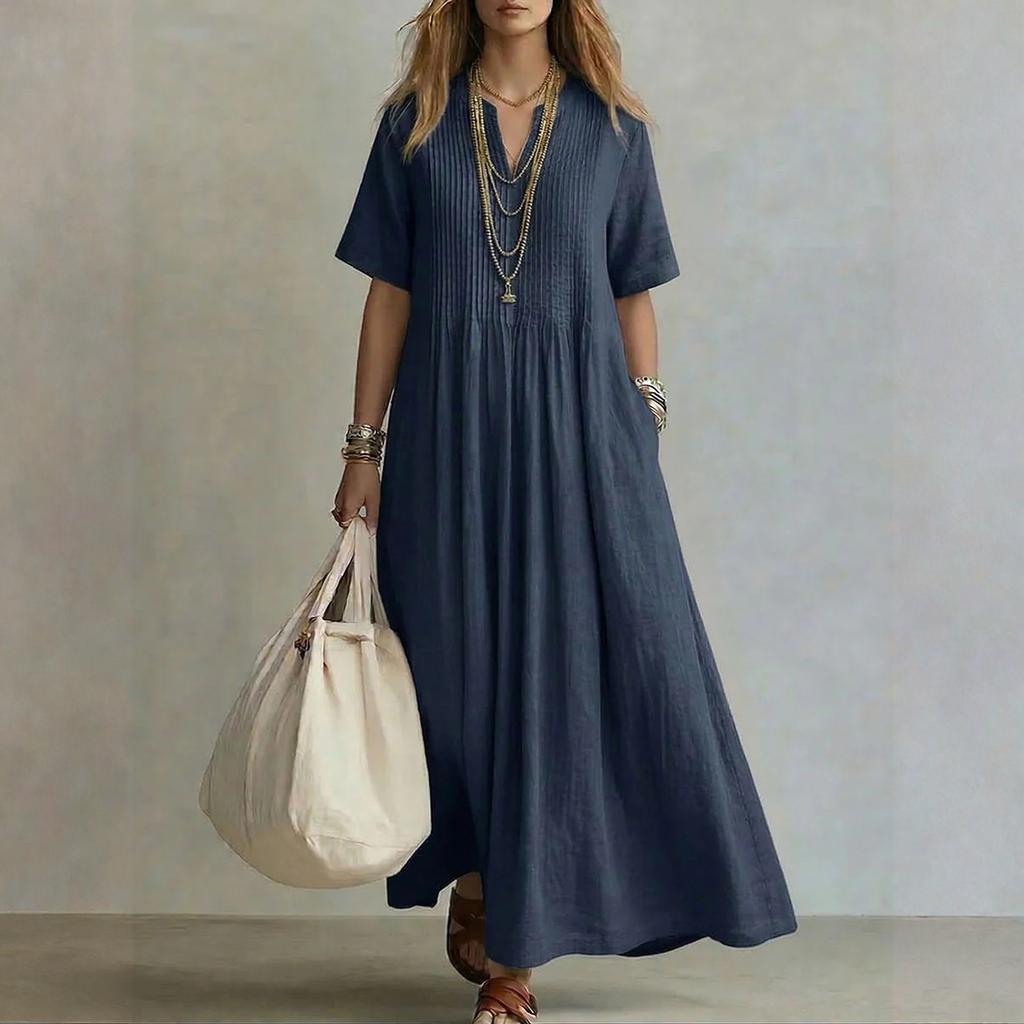Women's Dress Casual Flowy Dresses V-neck Vocation Boho Beach Sundress