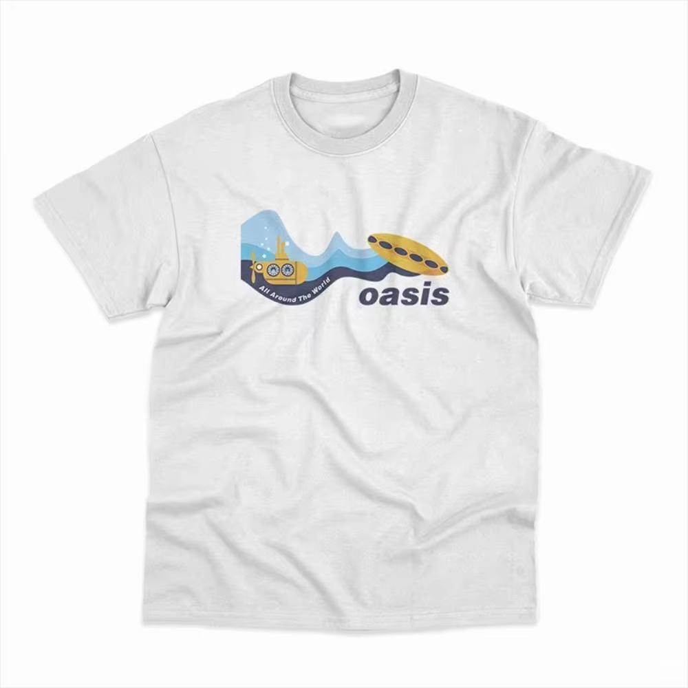 Summer Oasis Band Britská rocková hudba Evropská a americká trendová značka Ležérní trička s krátkým rukávem Pánská a dámská Letní top