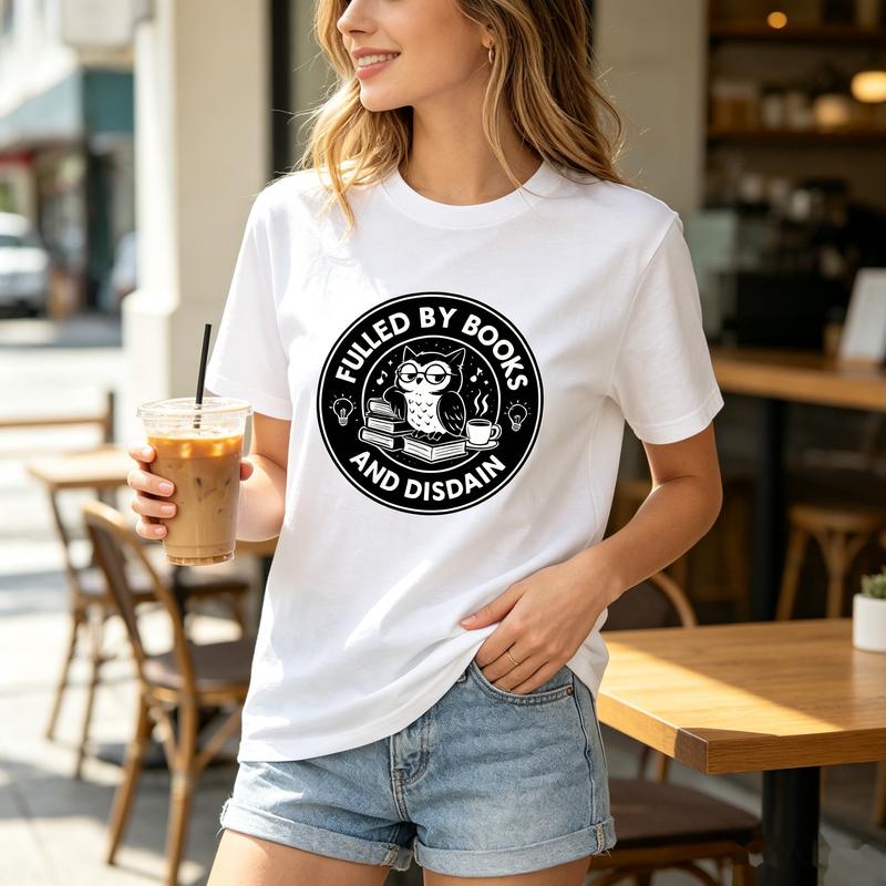Books and Disdain TShirt Skull Books Coffee Graphic Tee Sarcastic Book Lover Casual Cotton Short Sleeve Streetwear for Unisex