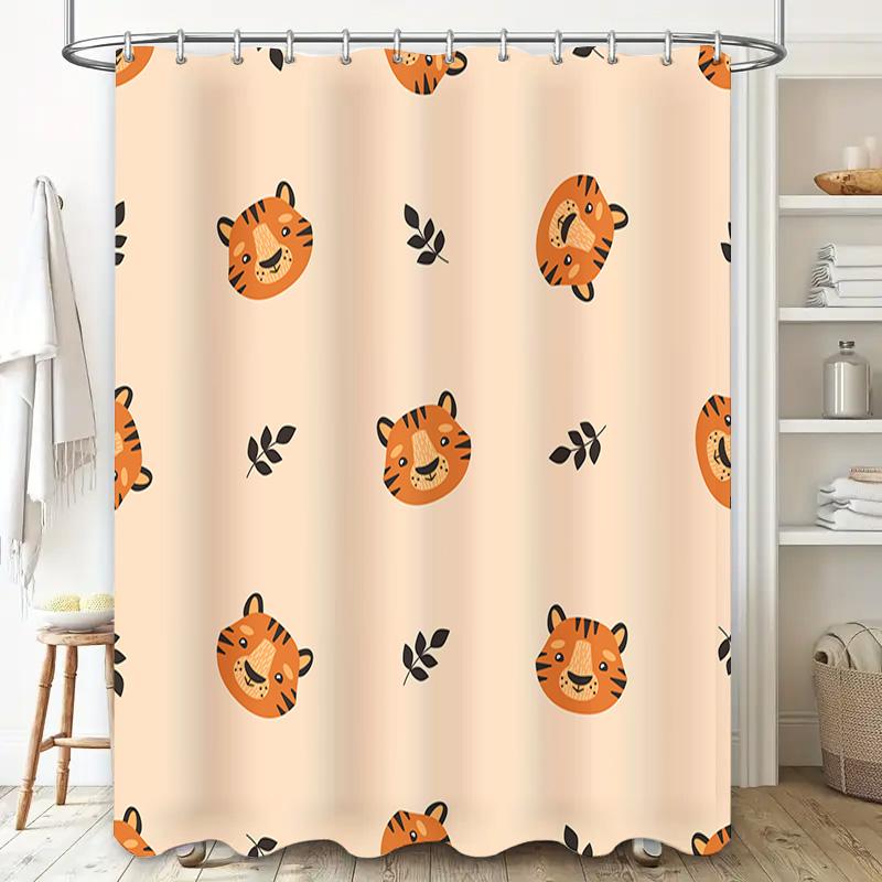 Animal Print Shower Curtain with Tiger Faces Modern Home Decor for Bathroom