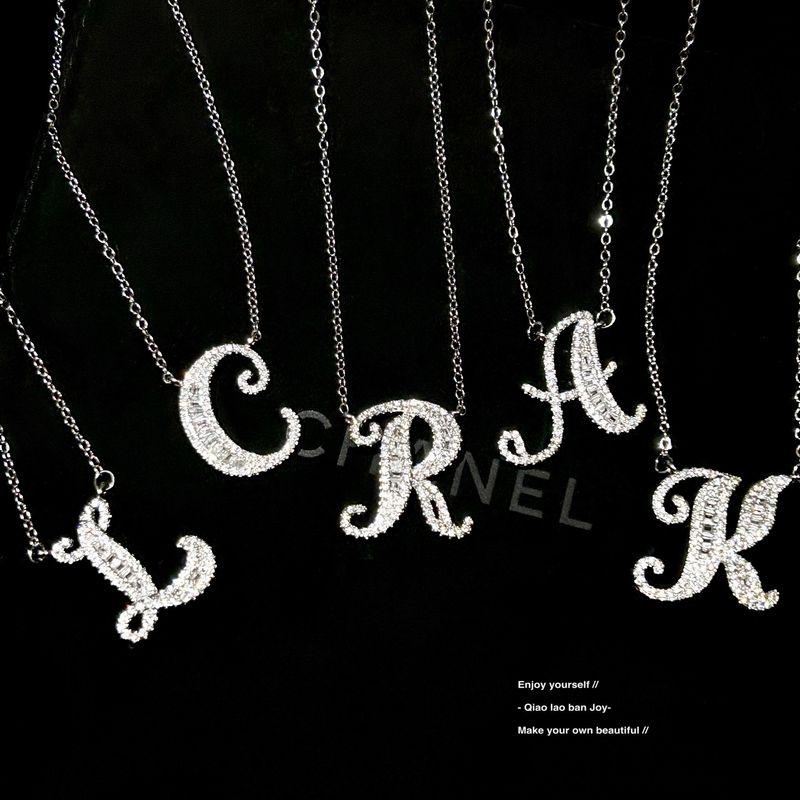 Letter Rhinestone Birthday Gift Silver Simple Necklace