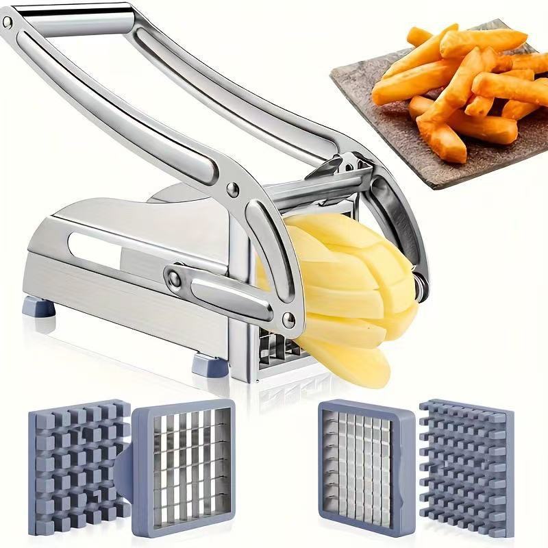 Multifunction Manual French Fries Slicer Steel Vegetable Cutter Tool Fast Cutting with 2 Blades for Home Kitchen Restaurant