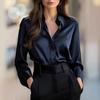 European and American temperament commuter long-sleeved shirt women's autumn POLO collar polyester cardigan