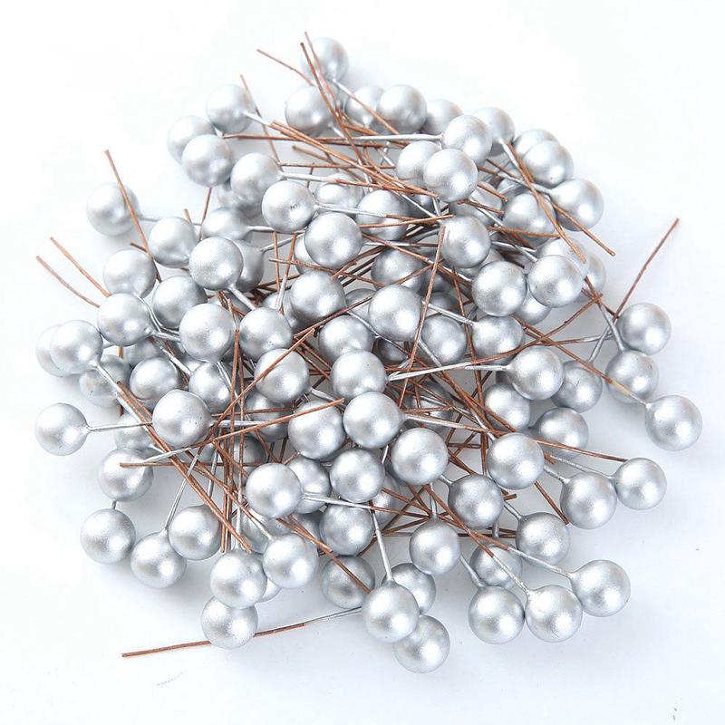 

100pcs Vibrant Mixed Color Artificial Red Berries - Ideal for DIY Holiday Wreaths & Home Decor, Perfect for Christmas, Halloween срібний