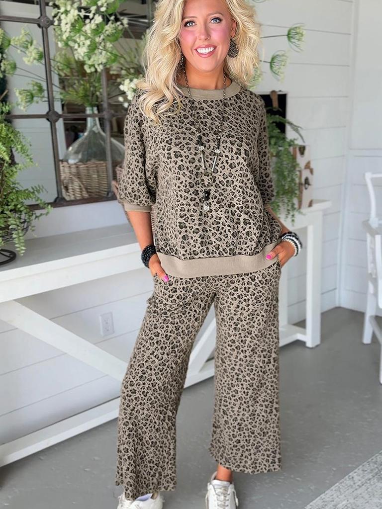 2025 Winter Women's Leopard Print Casual Two-Piece Suit Set: Trendy European-American Fashion