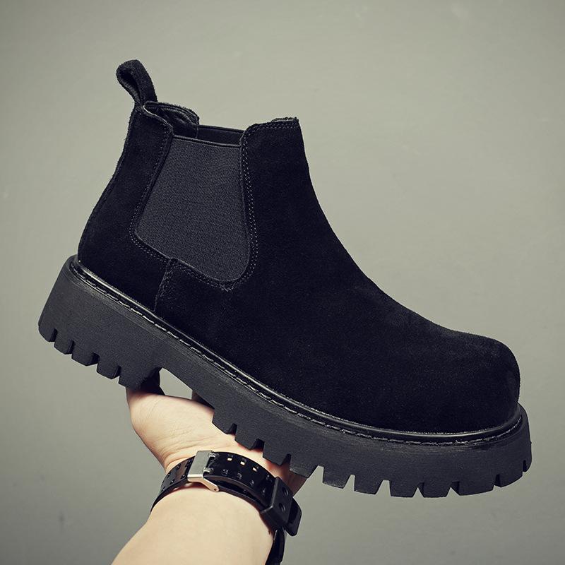 Martin boots men's high-top autumn and winter velvet warm new medium-top leather shoes men's one-pedal Chelsea boots men