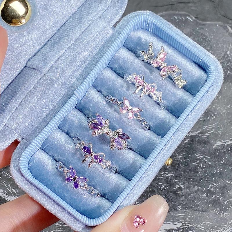 Color Treasure Purple Diamond Zircon Super Fairy Butterfly Open Ring Femininity Niche Design Pink Diamond High-End Ring