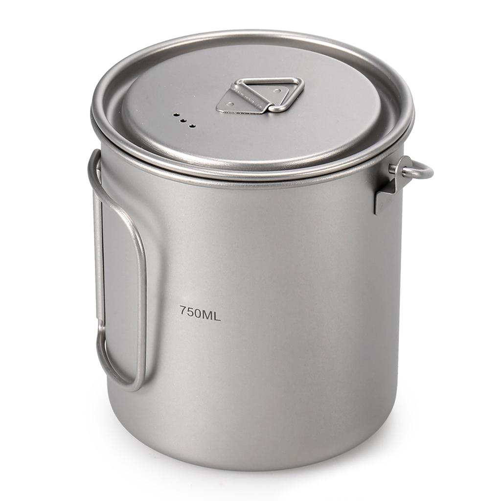 Ultraleichter 750ml Titan Topf Tragbarer Titan Wasserbecher Tasse mit Deckel und Klappgriff Outdoor Camping Kochen